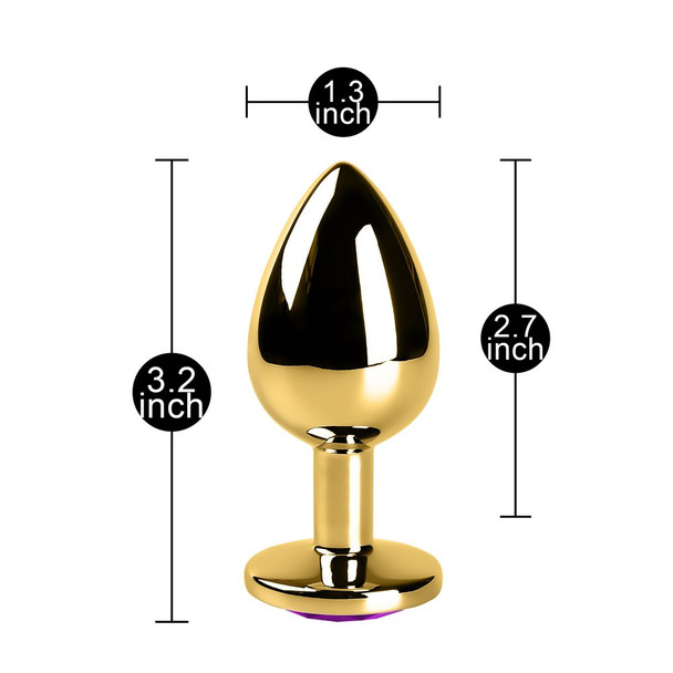 Golden Metallic Anal Plug with Purple Diamond - M