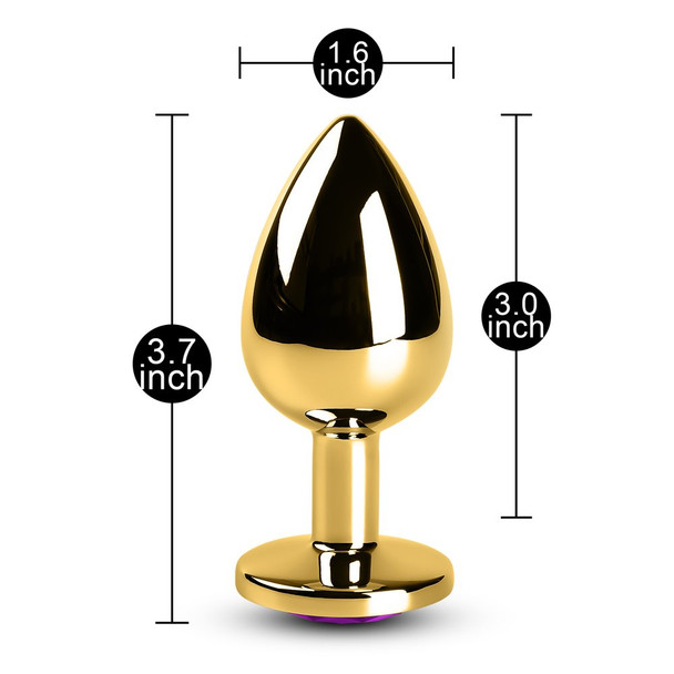 Golden Metallic Anal Plug with Purple Diamond - L