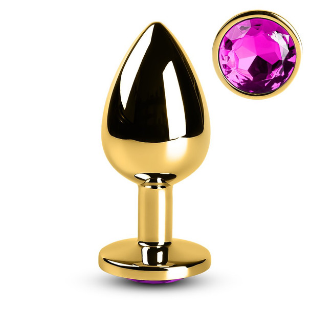 Golden Metallic Anal Plug with Purple Diamond - L