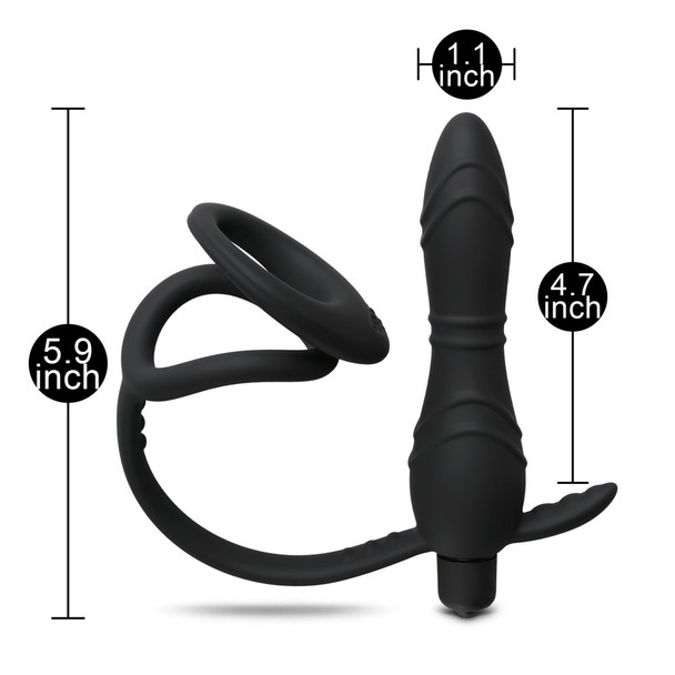 Silicone Vibrating Butt Plug with 2 Cock Rings
