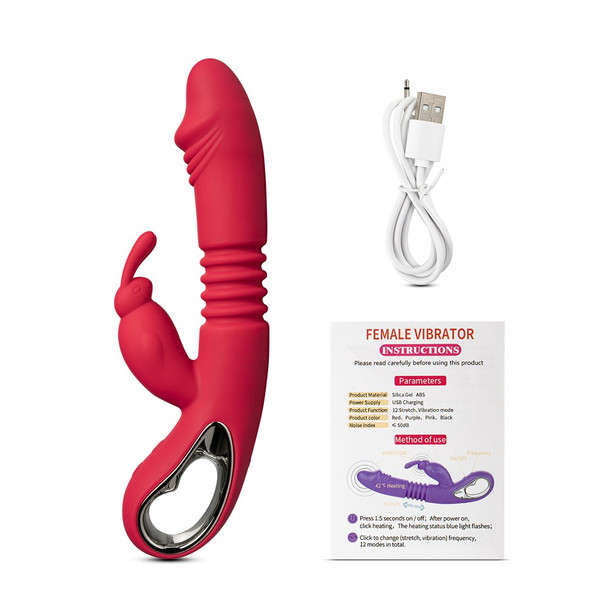 12 Speed Thrusting Rabbit Vibrator with Heating Function - Red