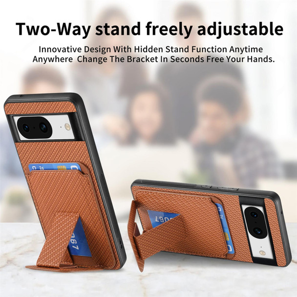 For Google Pixel 6 Pro Carbon Fiber Card Bag Fold Stand Phone Case(Brown)