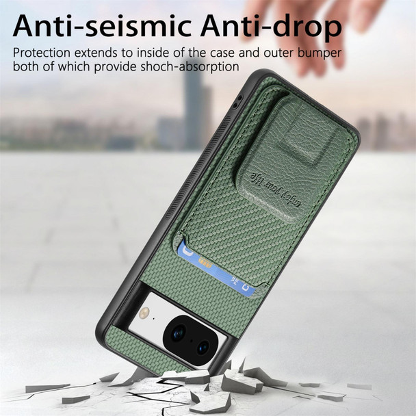 For Google Pixel 7a Carbon Fiber Card Bag Fold Stand Phone Case(Green)