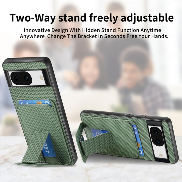 For Google Pixel 8 Carbon Fiber Card Bag Fold Stand Phone Case(Green)