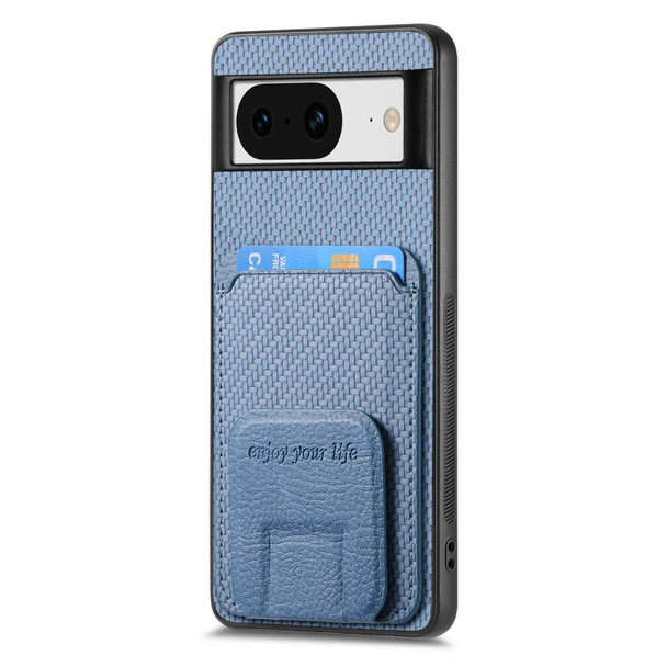 For Google Pixel 8 Carbon Fiber Card Bag Fold Stand Phone Case(Blue)