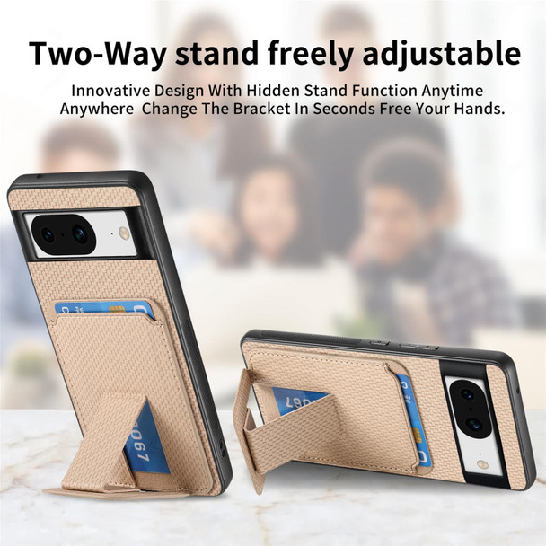 For Google Pixel 7 Pro Carbon Fiber Card Bag Fold Stand Phone Case(Khaki)