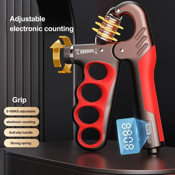 5-100kg Adjustable Hand Grip Strengthener Arm Muscle Exerciser, Spec: Electronic Counter Red 