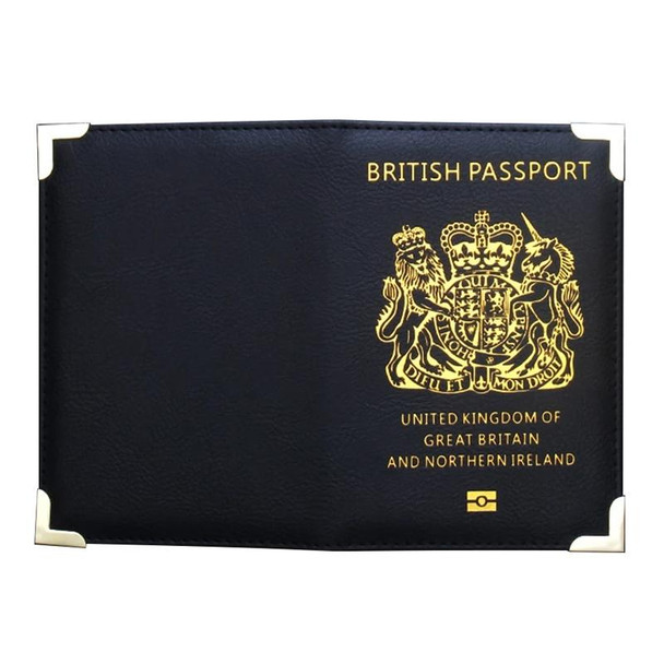 British Passport Case Leatherette Metal Feet Passport Protection Cover(Black)