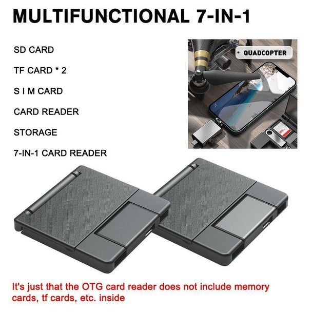 7 in 1 OTG SD Card Reader USB Type-C Adapter TF SD SIM PIN Storage Box(Black)