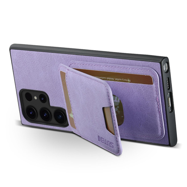 For Samsung Galaxy S23 Ultra 5G Suteni H02 Litchi Leatherette Card Wallet Stand Back Phone Case(Purple)