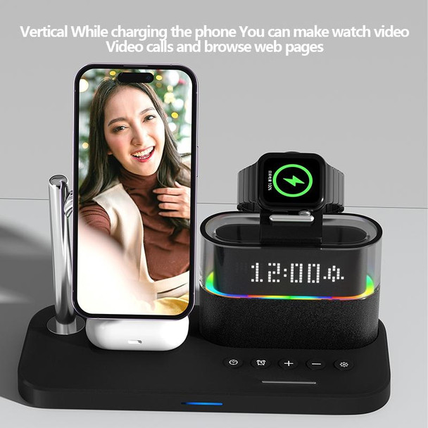 C09 15W 5 in 1 Multifunctional Wireless Charger Bedside Clock Lamp(Black)