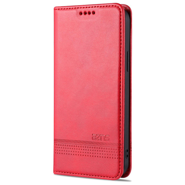 AZNS Magnetic Calf Texture Horizontal Flip Leatherette Case with Card Slots & Holder & Wallet - iPhone 13 Pro(Red)