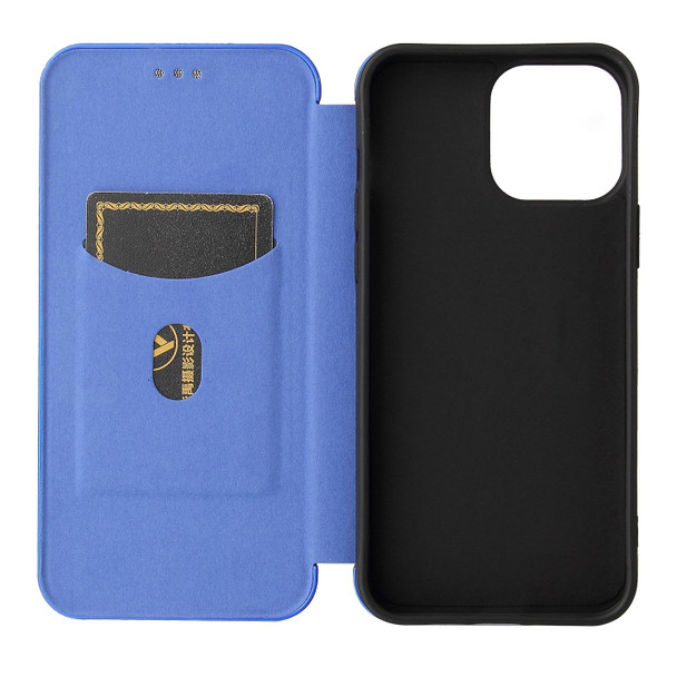 Carbon Fiber Texture Magnetic Horizontal Flip TPU + PC + PU Leatherette Case with Card Slot - iPhone 13 Pro Max(Blue)