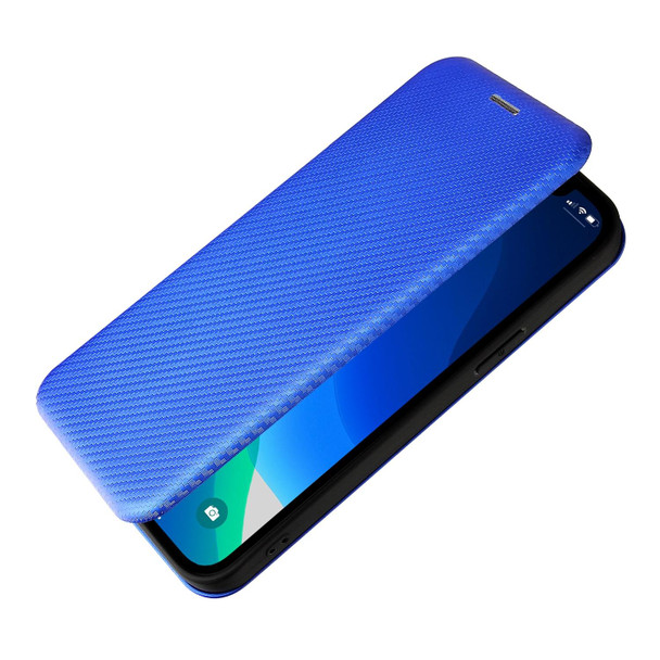 Carbon Fiber Texture Magnetic Horizontal Flip TPU + PC + PU Leatherette Case with Card Slot - iPhone 13 Pro Max(Blue)