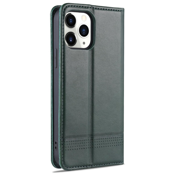 AZNS Magnetic Calf Texture Horizontal Flip Leatherette Case with Card Slots & Holder & Wallet - iPhone 13 Pro(Dark Green)