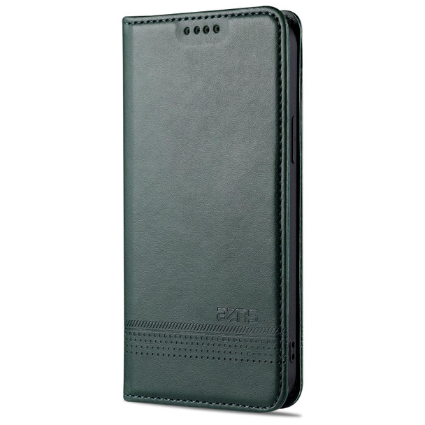 AZNS Magnetic Calf Texture Horizontal Flip Leatherette Case with Card Slots & Holder & Wallet - iPhone 13 Pro(Dark Green)