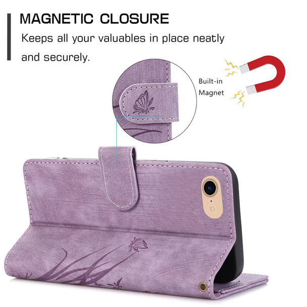 For iPhone 7 / 8 / SE 2022 Orchid Butterfly Embossed Leatherette Phone Case(Purple)