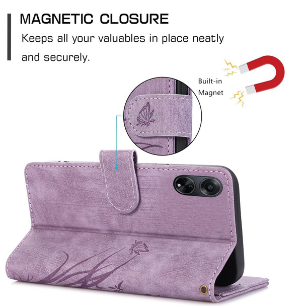 For OPPO A18 / A38 Orchid Butterfly Embossed Leatherette Phone Case(Purple)