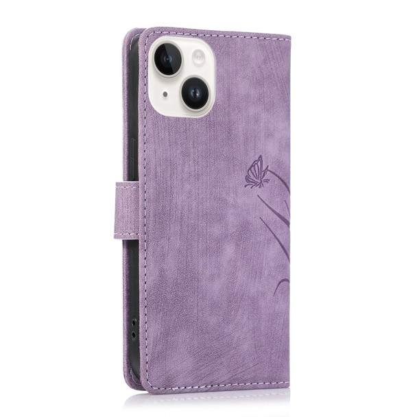 For iPhone 13 Orchid Butterfly Embossed Leatherette Phone Case(Purple)