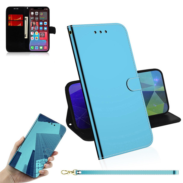 Imitated Mirror Surface Horizontal Flip Leather Case with Holder & Card Slots & Wallet & Lanyard - iPhone 13 Pro Max(Blue)