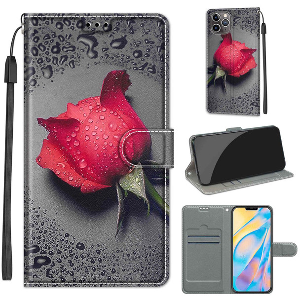 Voltage Colored Drawing Magnetic Clasp Horizontal Flip PU Leather Case with Holder & Card Slots - iPhone 13 Pro(C14 Black Water Drop Rose)