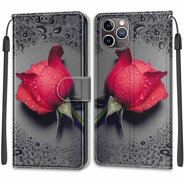 Voltage Colored Drawing Magnetic Clasp Horizontal Flip PU Leather Case with Holder & Card Slots - iPhone 13 Pro(C14 Black Water Drop Rose)