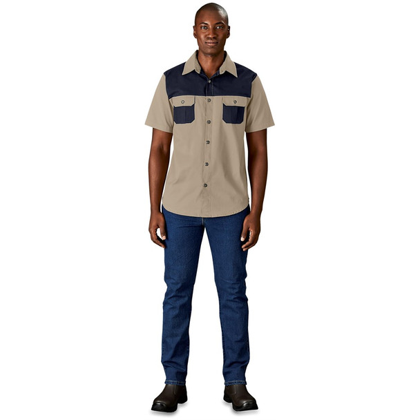 Mens Short Sleeve Serengeti 2-Tone Bush Shirt