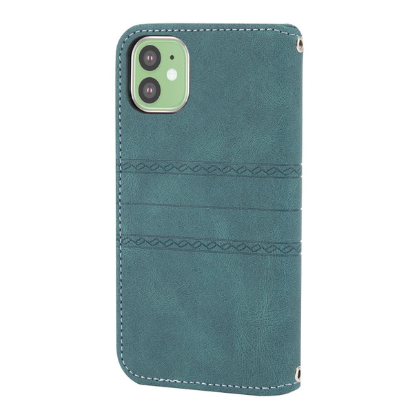 Embossed Striped Magnetic Buckle PU + TPU Horizontal Flip Leatherette Case with Holder & Card Slot & Wallet & Photo Frame & Sling - iPhone 11 Pro Max(Green)