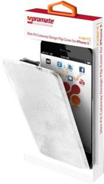 Promate Indent iPhone 5 Slim-Fit Cutaway Design Flip Cover with magnetic claps and soft leather lock ensures that it remains closed-colour:White, Retail Box , 1 Year Warranty