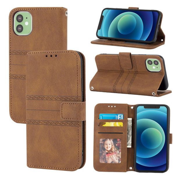 Embossed Striped Magnetic Buckle PU + TPU Horizontal Flip Leatherette Case with Holder & Card Slot & Wallet & Photo Frame & Sling - iPhone 11(Brown)