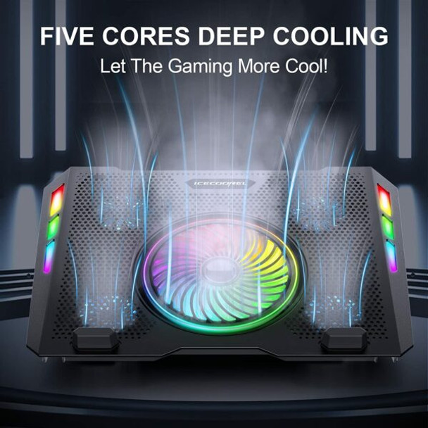 Gaming Laptop Cooling Pad 5 Fans RGB Lighting