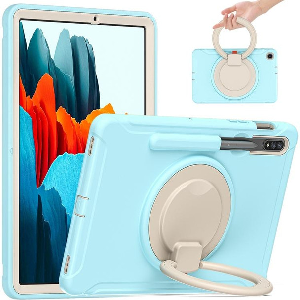 Samsung Galaxy Tab S8 / Galaxy Tab S7 870 Shockproof TPU + PC Protective Case with 360 Degree Rotation Foldable Handle Grip Holder & Pen Slot(Ice Crystal Blue)