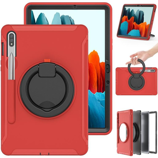 Samsung Galaxy Tab S8 / Galaxy Tab S7 870 Shockproof TPU + PC Protective Case with 360 Degree Rotation Foldable Handle Grip Holder & Pen Slot(Red)