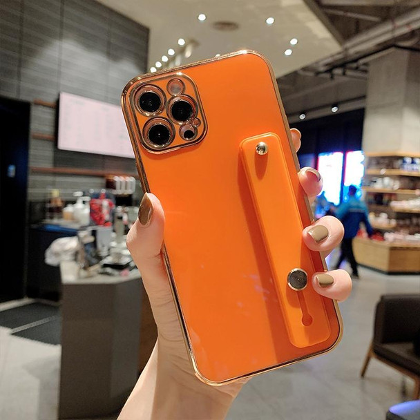 6D Pure Color Plating Protective Case with Wristband & Holder - iPhone 11 Pro Max(Orange)