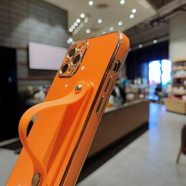 6D Pure Color Plating Protective Case with Wristband & Holder - iPhone 11 Pro Max(Orange)