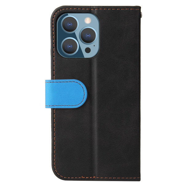 Business Stitching-Color Horizontal Flip PU Leatherette Case with Holder & Card Slots & Photo Frame - iPhone 13 Pro (Blue)