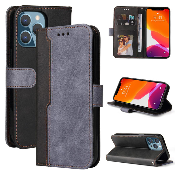 Business Stitching-Color Horizontal Flip PU Leatherette Case with Holder & Card Slots & Photo Frame - iPhone 13 Pro (Grey)