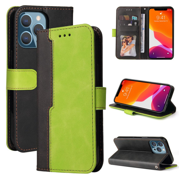 Business Stitching-Color Horizontal Flip PU Leatherette Case with Holder & Card Slots & Photo Frame - iPhone 13 Pro (Green)