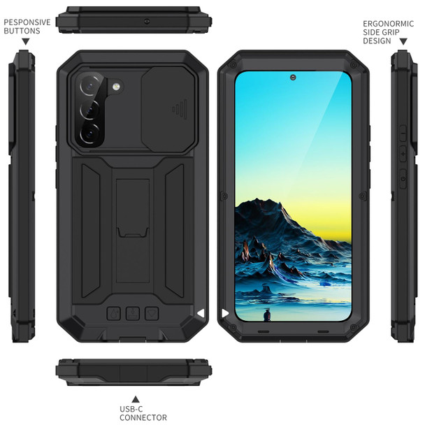 Samsung Galaxy S22+ 5G R-JUST Sliding Camera Metal + Silicone Holder Phone Case(Black) - Open Box (Grade A)