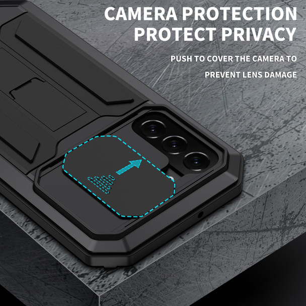 Samsung Galaxy S22+ 5G R-JUST Sliding Camera Metal + Silicone Holder Phone Case(Black) - Open Box (Grade A)