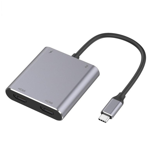 4 in 1 Type-C to Dual HDMI + USB + Type-C HUB Adapter - Open Box (Grade A)