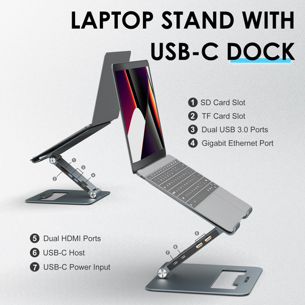 Wavlink UMD07 Adjustable Aluminum Ergonomic Portable Laptop Stand Type-C Docking Station - Open Box (Grade A)