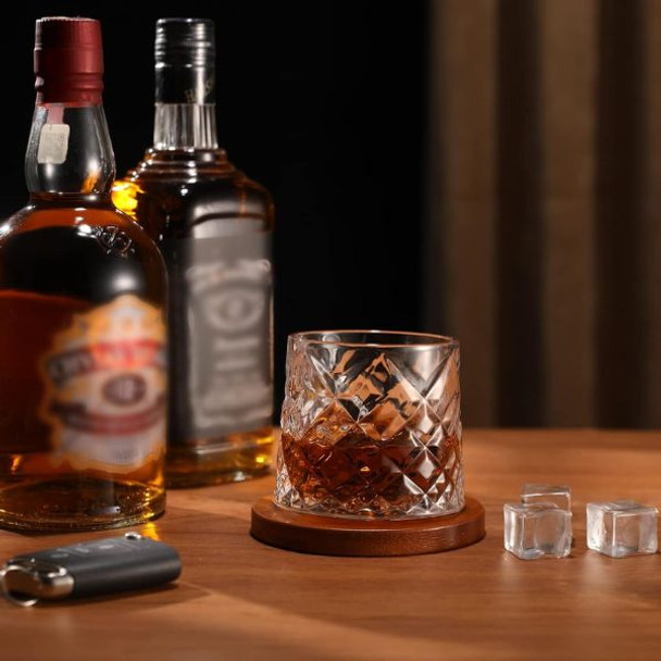 Crystal Whiskey Glass with Wooden Saucer