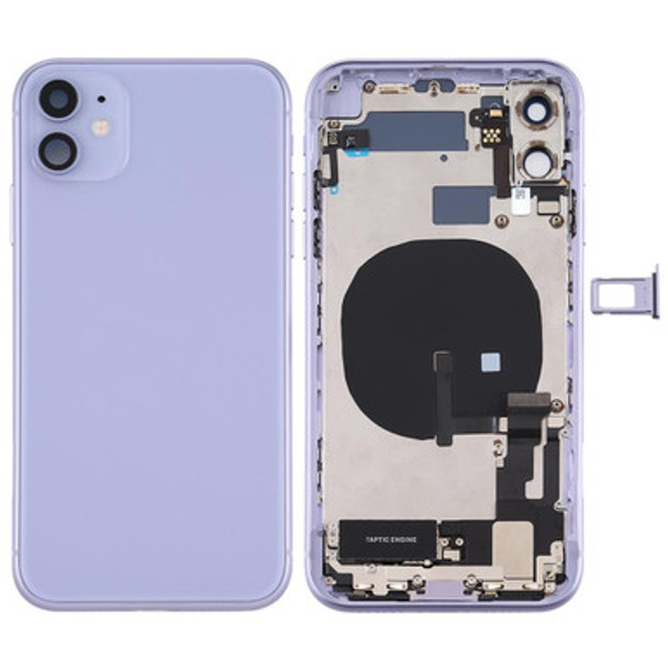 Battery Back Cover Assembly (with Side Keys & Power Button + Volume Button Flex Cable & Wireless Charging Module & Motor & Charging Port & Loud Speaker & Card Tray & Camera Lens Cover) for iPhone 11(Purple) - Open Box (Grade A)