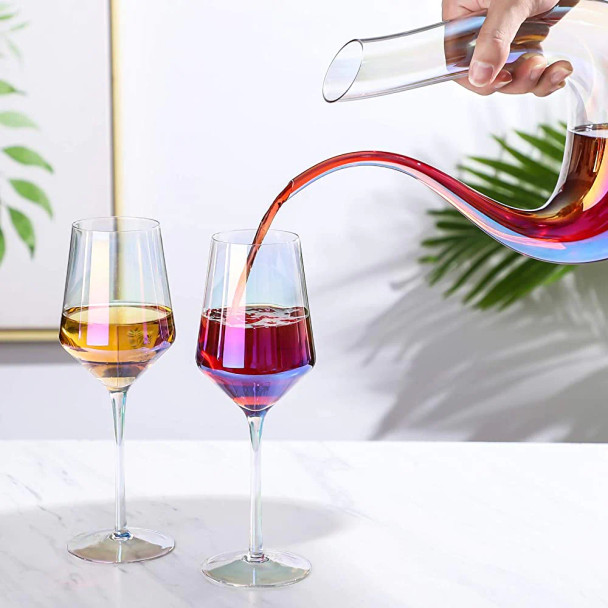 U-Shape Crystal Glassware 6 x Wine Glasses / Rainbow