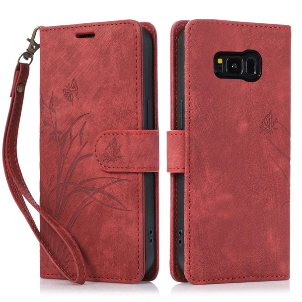 For Samsung Galaxy S8 Orchid Butterfly Embossed Leather Phone Case(Red)