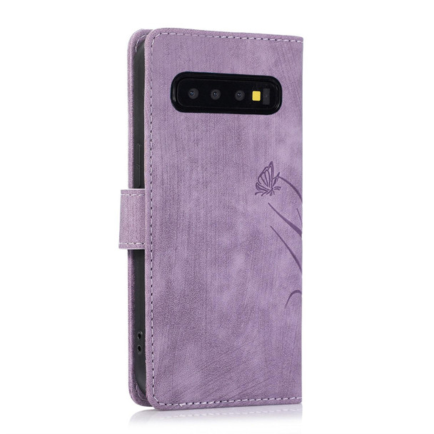 For Samsung Galaxy S10+ Orchid Butterfly Embossed Leather Phone Case(Purple)