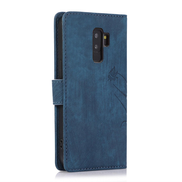 For Samsung Galaxy S9+ Orchid Butterfly Embossed Leather Phone Case(Blue)
