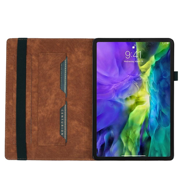 For iPad Pro 12.9 2022 / 2021 / 2020 Butterfly Cat Embossing Leather Tablet Case(Brown)