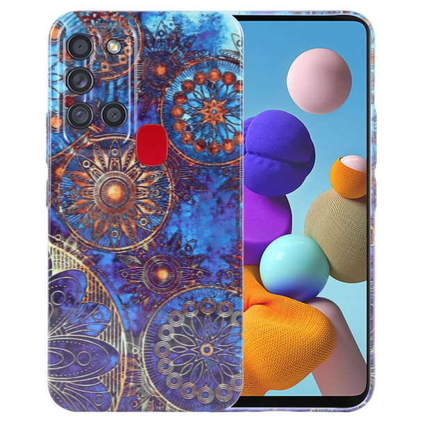 For Samsung Galaxy A21s Painted Pattern Precise Hole PC Phone Case(Abstract Flower)